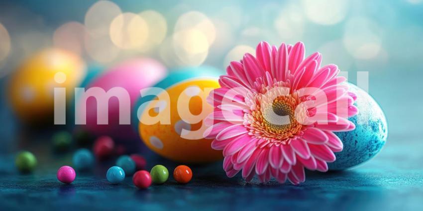 Springtime Symphony: A Colorful Easter Egg Arrangement with a Delicate Pink Gerbera Daisy