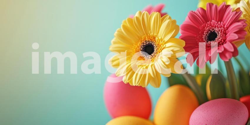 Springtime Symphony: A Colorful Easter Egg Arrangement with a Delicate Pink Gerbera Daisy