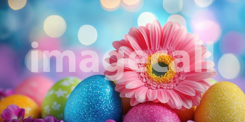 Springtime Symphony: A Colorful Easter Egg Arrangement with a Delicate Pink Gerbera Daisy