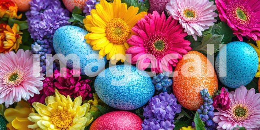 A Springtime Symphony: A Colorful Easter Egg Arrangement with a Delicate Pink Gerbera Daisy