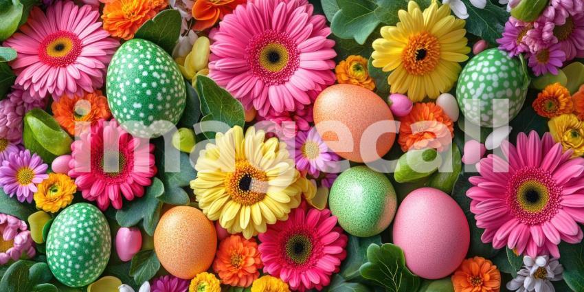 A Springtime Symphony: A Colorful Easter Egg Arrangement with a Delicate Pink Gerbera Daisy
