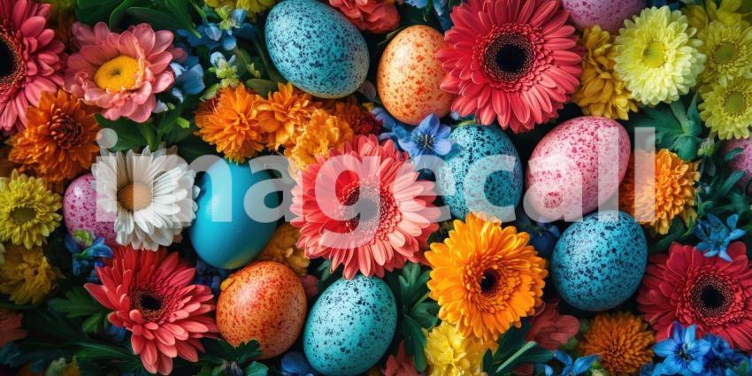 A Springtime Symphony: A Colorful Easter Egg Arrangement with a Delicate Pink Gerbera Daisy
