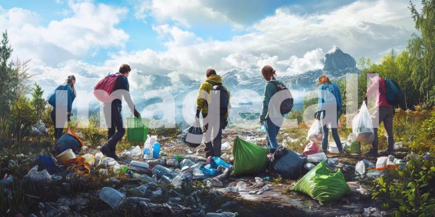 Volunteers Cleaning Up Plastic Waste in Scenic Mountain Area