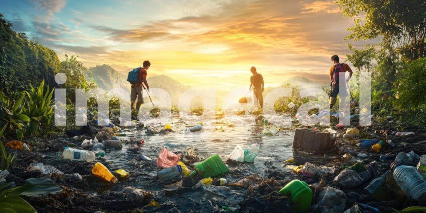 Volunteers Cleaning Up Plastic Waste in Scenic Mountain Area