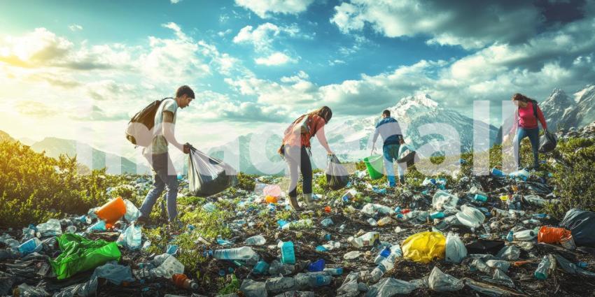 Volunteers Cleaning Up Plastic Waste in Scenic Mountain Area