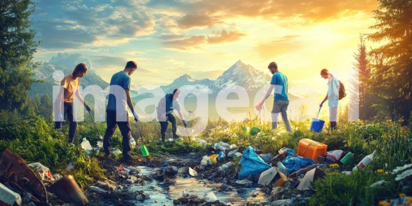 Volunteers Cleaning Up Plastic Waste in Scenic Mountain Area