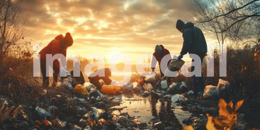 Volunteers Cleaning Up Plastic Waste in Scenic Mountain Area