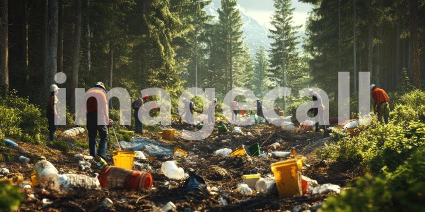 Volunteers Cleaning Up Plastic Waste in Scenic Mountain Area