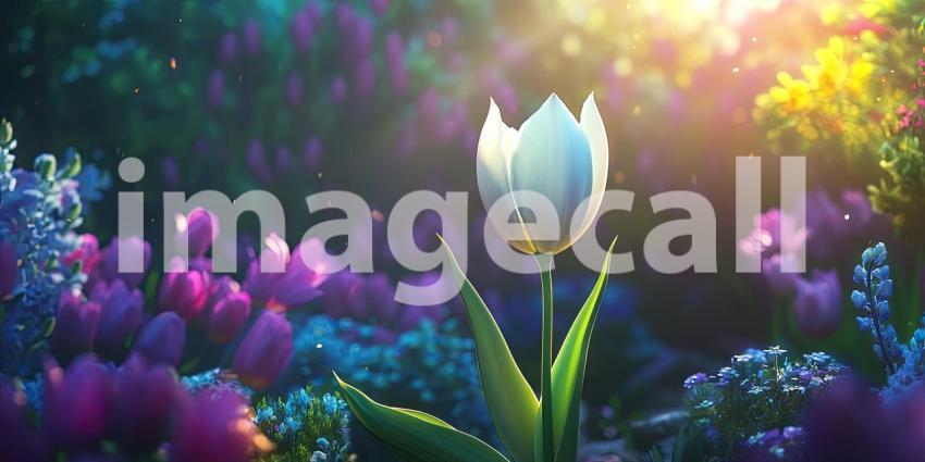 A Sunlit Serenade: A Delicate White Tulip Basking in the Warmth of a Spring Morning