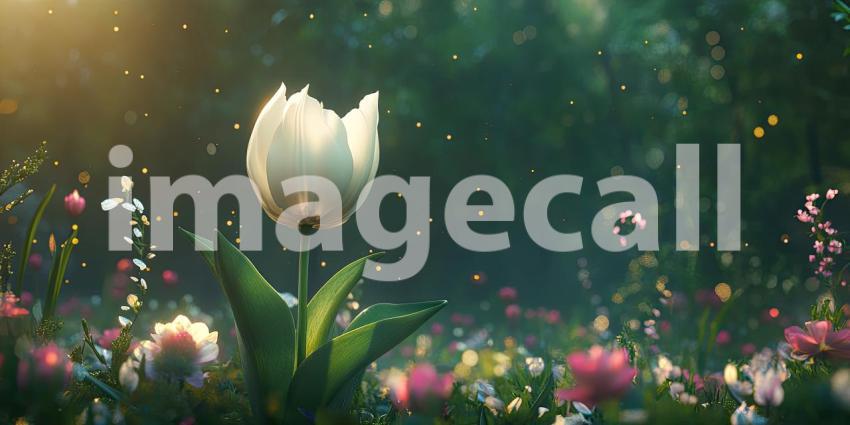 A Sunlit Serenade: A Delicate White Tulip Basking in the Warmth of a Spring Morning