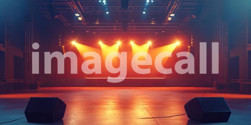 Spotlight on Stage: A Dramatic Scene Illuminated by Crimson Beams