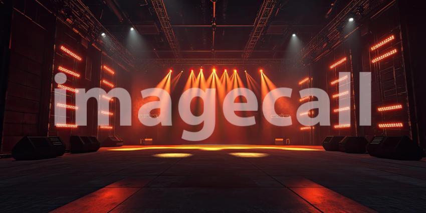 Spotlight on Stage: A Dramatic Scene Illuminated by Crimson Beams