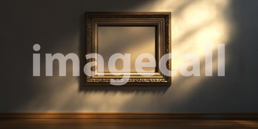 Awaiting Masterpiece: An Ornate Gold Frame Beckons in the Sunlight