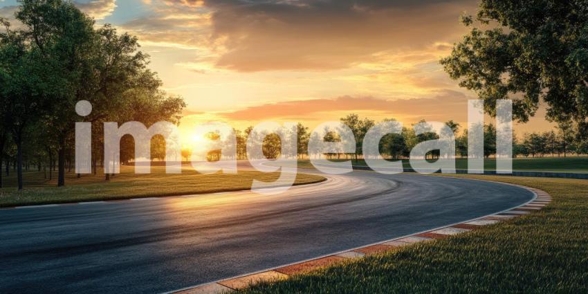 A Sunset Serenade: A Race Track Beckons Under a Vibrant Sky