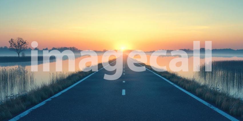 Road to the Horizon: A Scenic Drive at Sunrise
