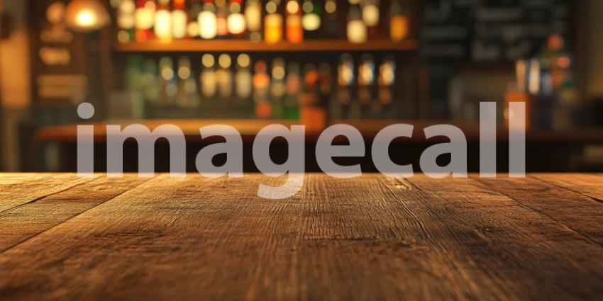 Rustic Retreat: A Wooden Tabletop in a Cozy Bar Setting