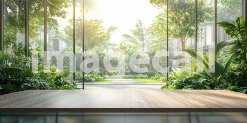 A Verdant Outlook: A Wooden Deck Overlooking a Lush Tropical Garden