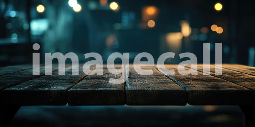 Twilight Ambiance: A Rustic Wooden Table Under a Canopy of Lights