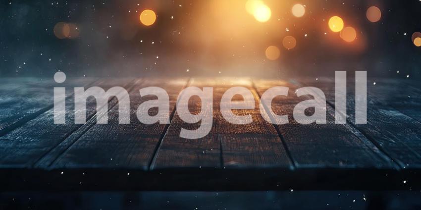 Twilight Ambiance: A Rustic Wooden Table Under a Canopy of Lights