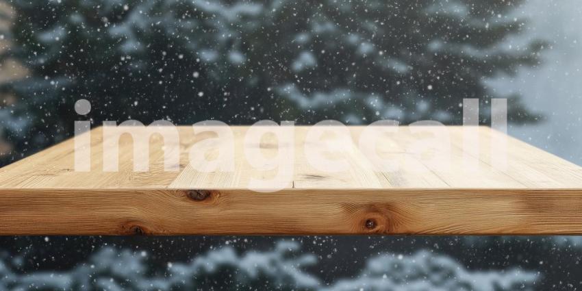 Winter Wonderland: A Snowy Mountain View from a Wooden Deck
