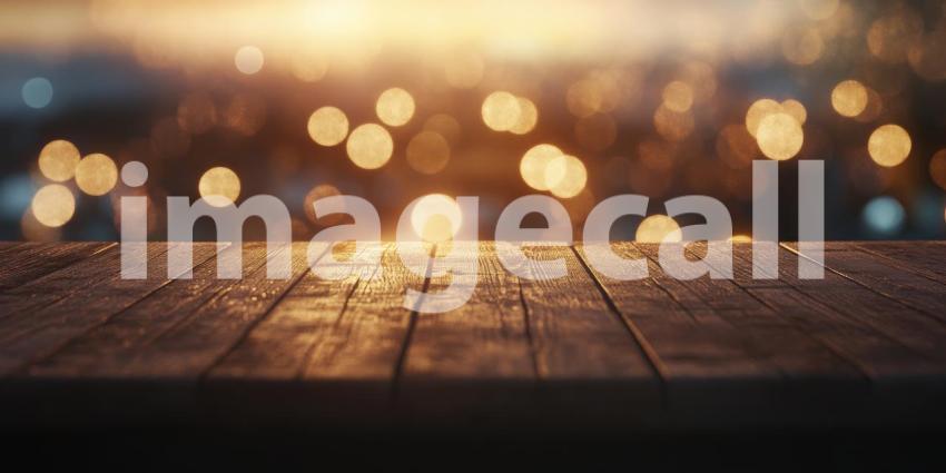 Nightlife Glow: A Wooden Tabletop Under Festive Lights
