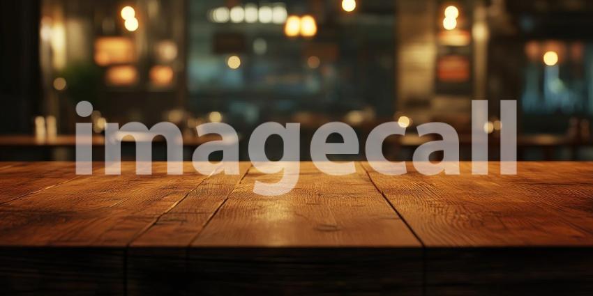 Nightlife Glow: A Wooden Tabletop Under Festive Lights