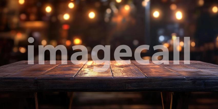 Nightlife Glow: A Wooden Tabletop Under Festive Lights