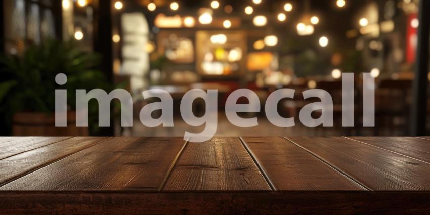 Nightlife Glow: A Wooden Tabletop Under Festive Lights