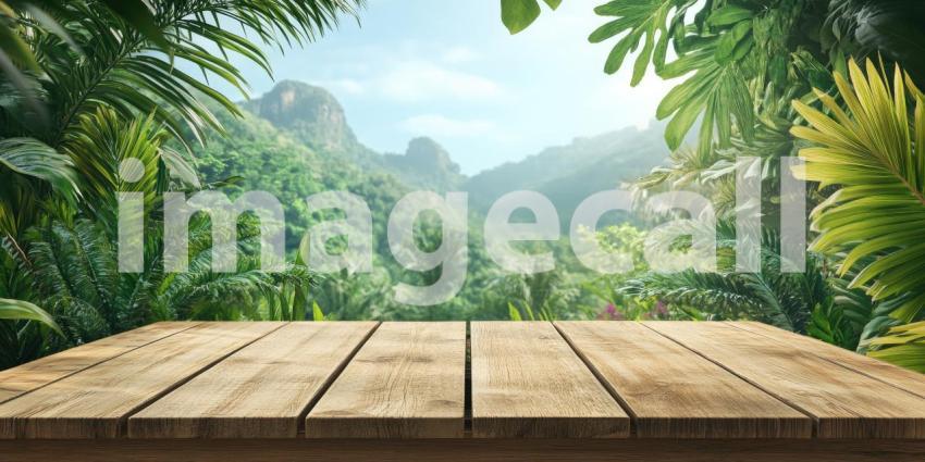 Mountainside Serenity: A Wooden Table with a View