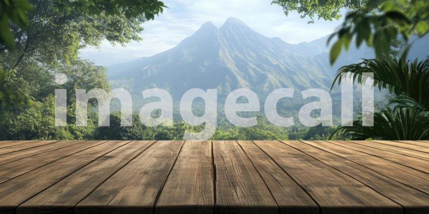 Mountainside Serenity: A Wooden Table with a View