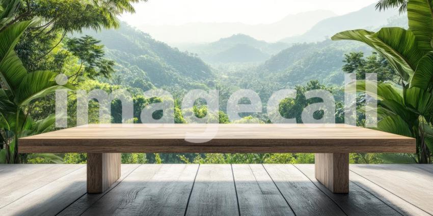 Mountainside Serenity: A Wooden Table with a View