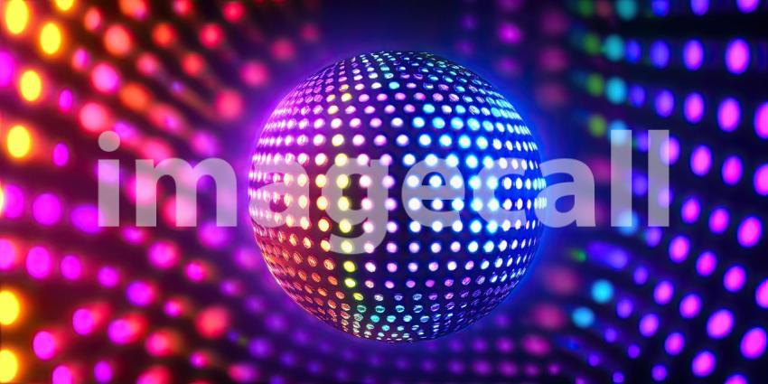 A Kaleidoscope of Light: A Dance of Disco Balls Under a Vibrant Glow
