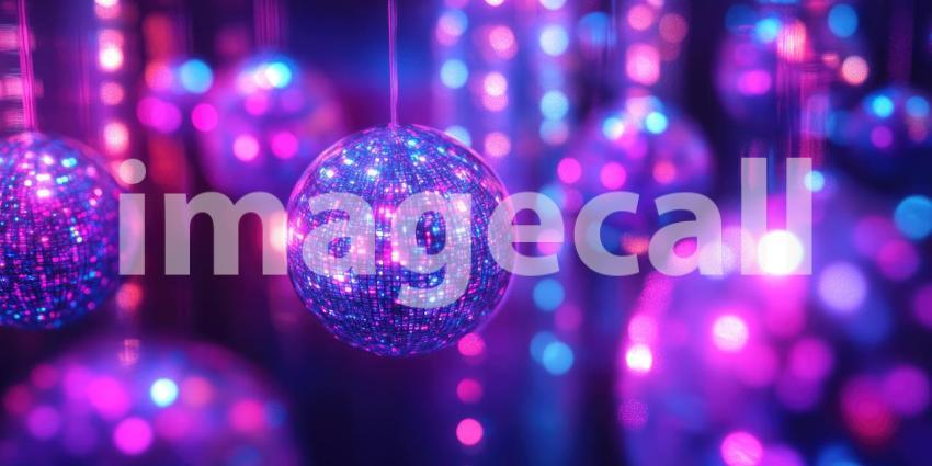 A Kaleidoscope of Light: A Dance of Disco Balls Under a Vibrant Glow