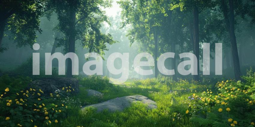 A Misty Morning: A Serene Stream Winds Through a Fog-Shrouded Forest