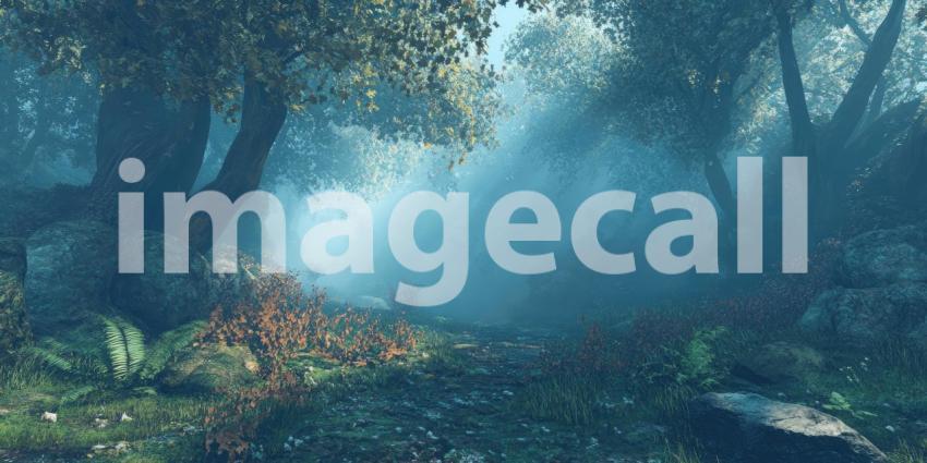 A Misty Morning: A Serene Stream Winds Through a Fog-Shrouded Forest