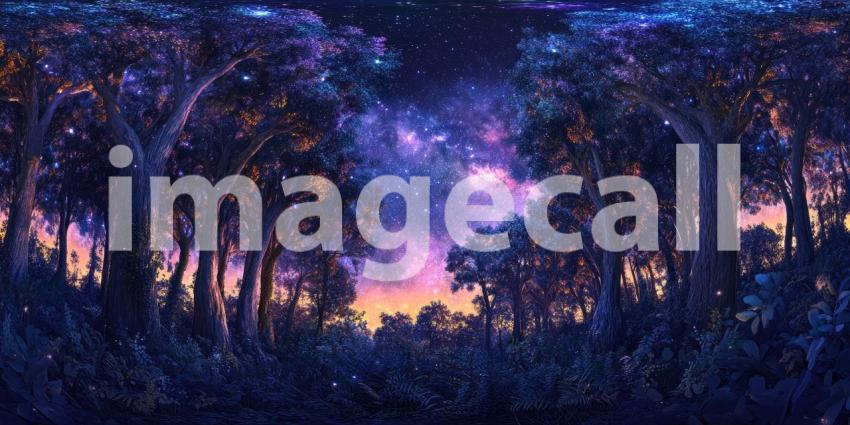 Starlit Forest: A Nighttime Scene Under a Blanket of Stars