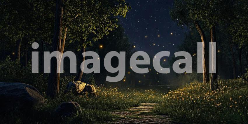 Starlit Forest: A Nighttime Scene Under a Blanket of Stars