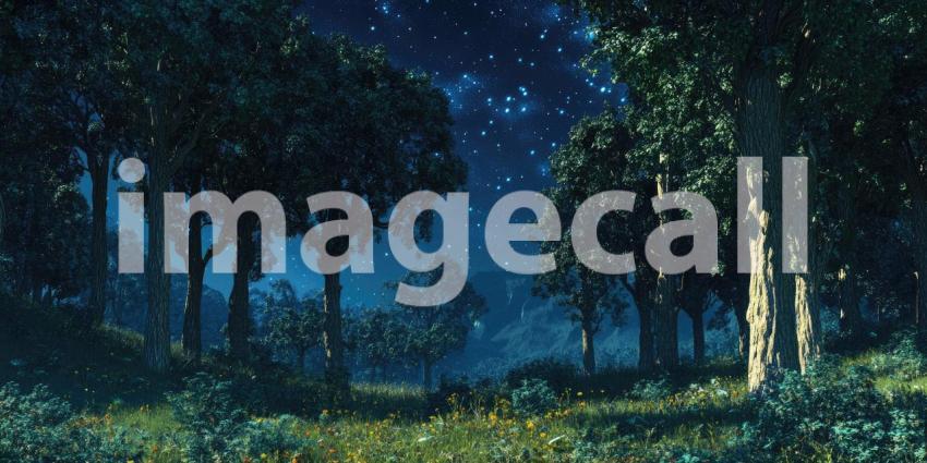 Starlit Forest: A Nighttime Scene Under a Blanket of Stars