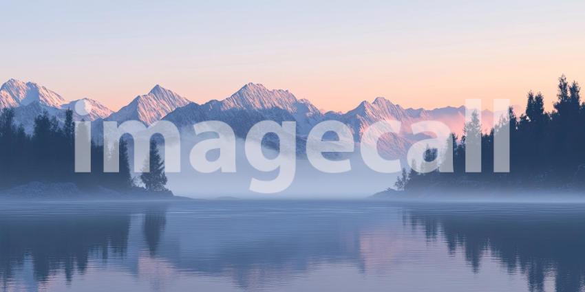 Serene Summits: A Misty Mountain Landscape at Dawn