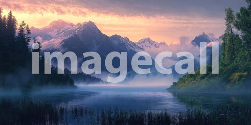 Serene Summits: A Misty Mountain Landscape at Dawn