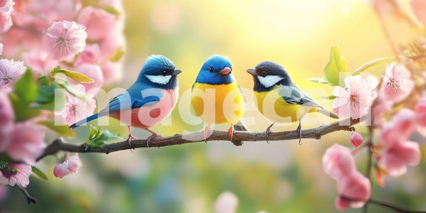 A Rainbow of Songbirds: A Vibrant Gathering on a Spring Branch