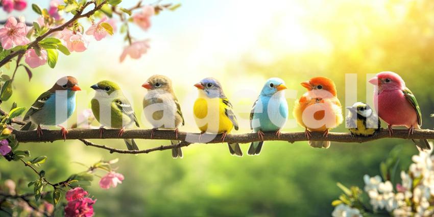 A Rainbow of Songbirds: A Vibrant Gathering on a Spring Branch