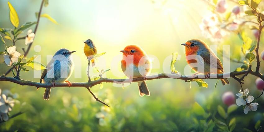 A Rainbow of Songbirds: A Vibrant Gathering on a Spring Branch