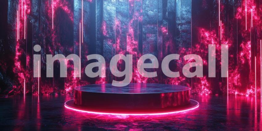 A Portal to the Sublime: A Circular Platform Framed by Majestic Peaks and a Dramatic Sunset