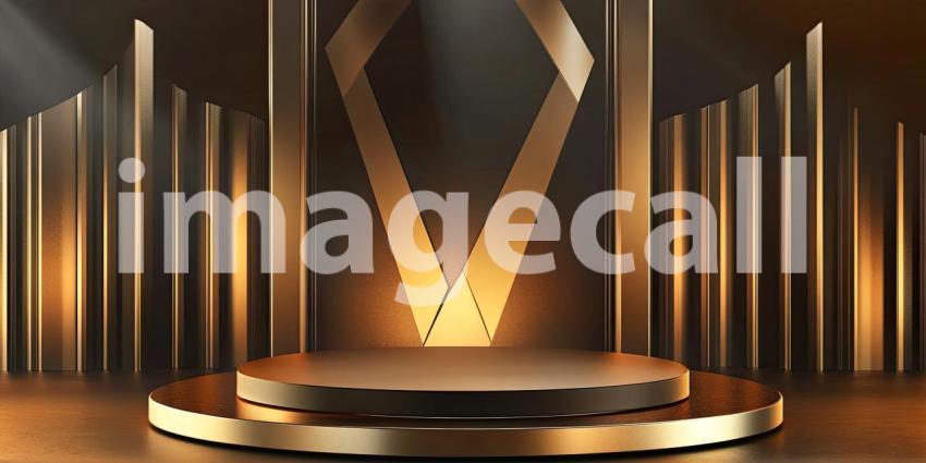 A Stage of Gold: A Luxurious Podium Bathed in Warm Light, Ready for the Spotlight