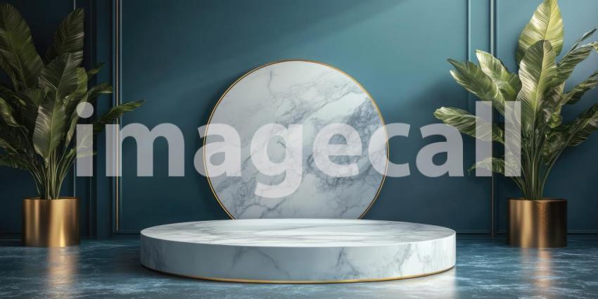 A Stage of Gold: A Luxurious Podium Bathed in Warm Light, Ready for the Spotlight