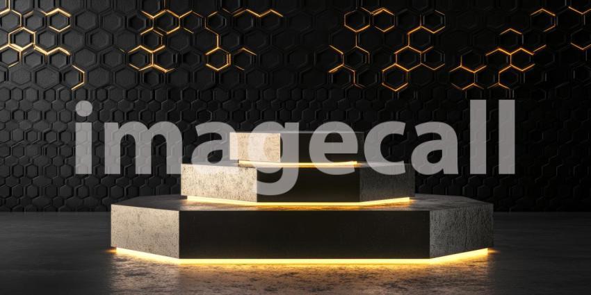 A Stage of Gold: A Luxurious Podium Bathed in Warm Light, Ready for the Spotlight