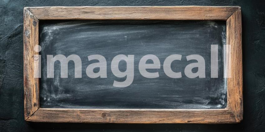 Vintage Wooden Framed Chalkboard on a Rustic Tabletop Against a Dark Background for Education, Nostalgia, and Rustic Design Concepts