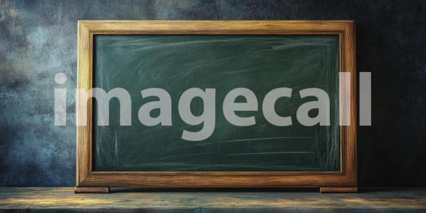 Vintage Wooden Framed Chalkboard on a Rustic Tabletop Against a Dark Background for Education, Nostalgia, and Rustic Design Concepts