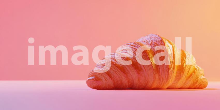 Golden Croissant Bathed in Warm Light Against a Colorful Draped Background for Food Photography, Bakery, and Still Life Concepts